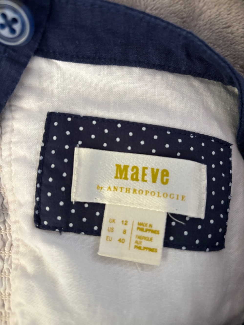 Maeve Strappy Button-Front White Midi Button-Front Dress with Navy Straps Sz 8 - Picture 11 of 16